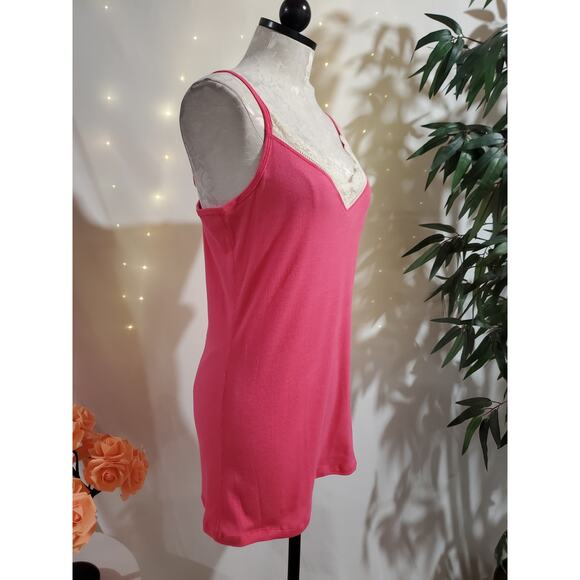 Vtg Old Navy Y2K Lace Trim Micro Ribbed Cami Tank Top Size XL Preppy Pink Layer - Picture 4 of 10
